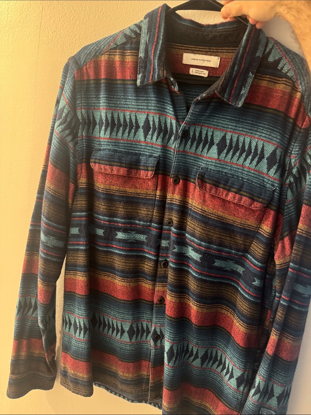 Urban Outfitters Teal, Rust & Navy Patterned Button-Down Shirt